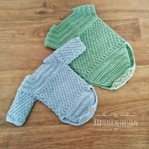 Patrón de crochet para mameluco de bebé alpino, tamaños desde prematuro hasta 2 años, descarga digital en PDF imagen 4