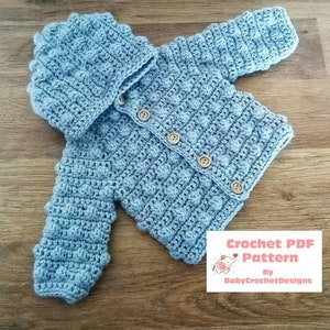 Crochet Baby Winter Bobble Cardigan or Hoodie Digital Download PDF