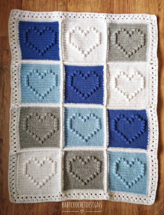Crochet Bobble Heart Blanket Pattern Digital Download PDF Etsy