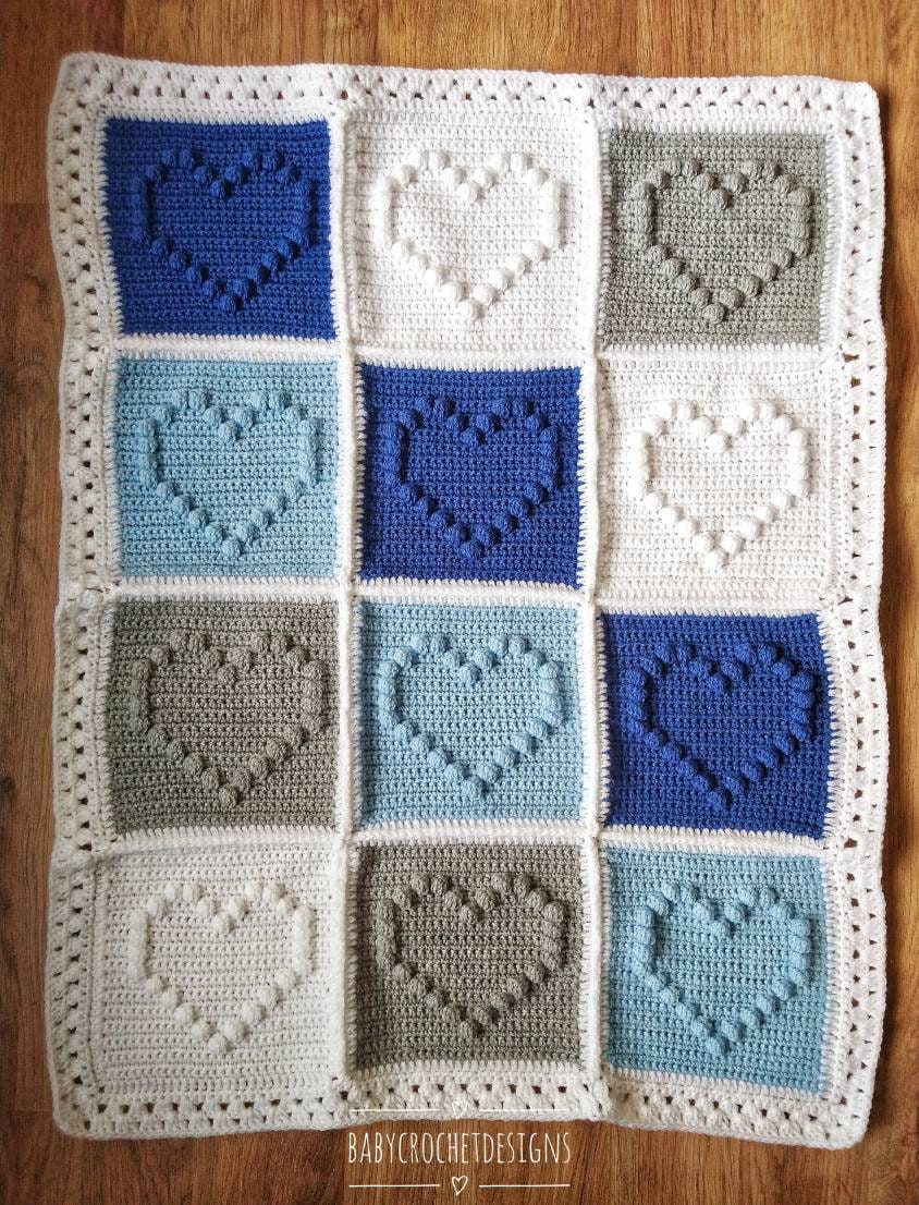 Crochet Bobble Heart Blanket Pattern Digital Download PDF Etsy UK