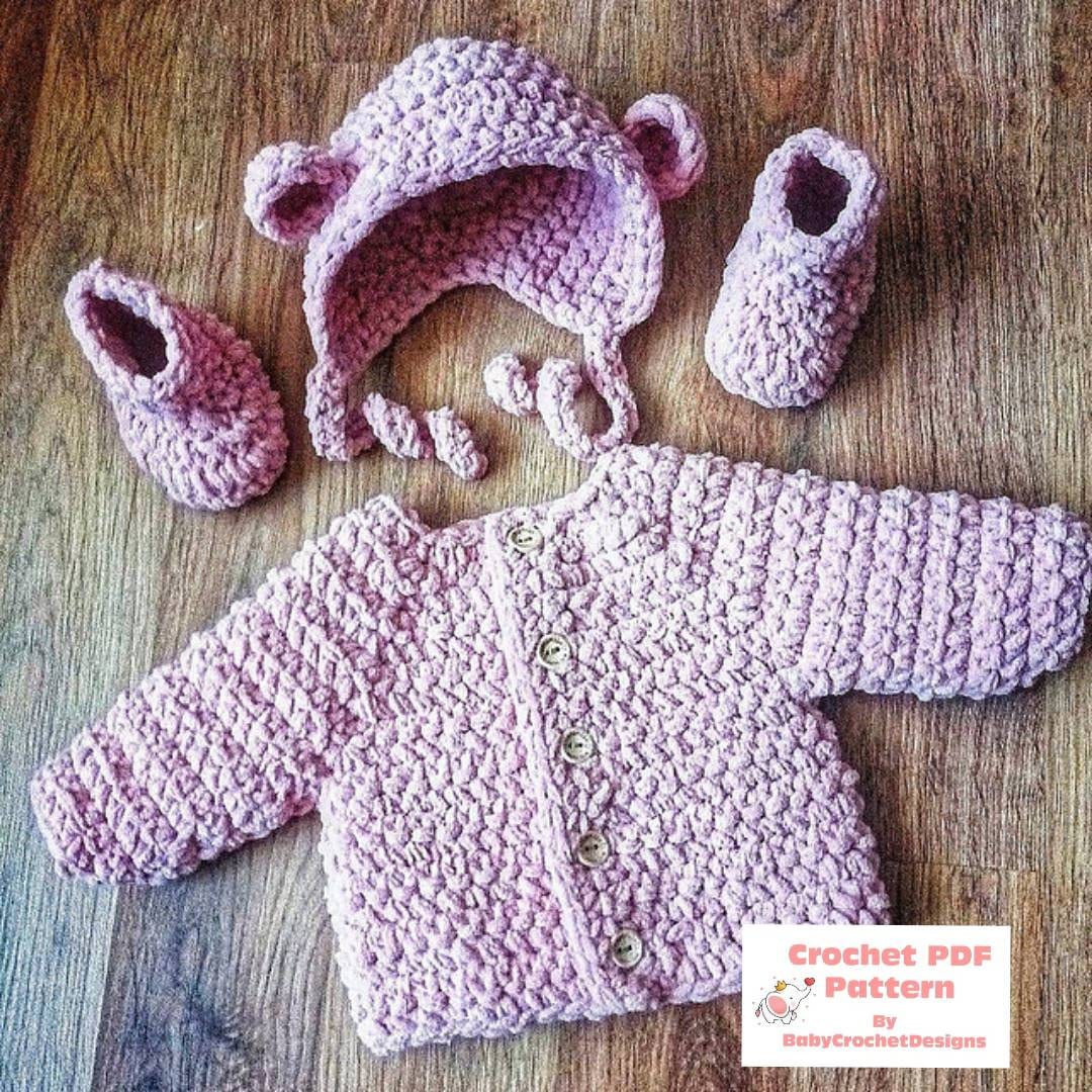 Snowbear Baby Coat Bonnet and Boots Set Crochet Pattern in Sizes Preemie to 2 Years Digital Download Etsy UK