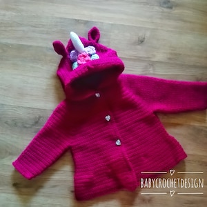 Child Size Unicorn Dreams Hooded Jacket Crochet Pattern Sizes 2-3, 3-4, 4-5, 5-6, 6-7 and 7-8 Years Digital Download PDF image 1