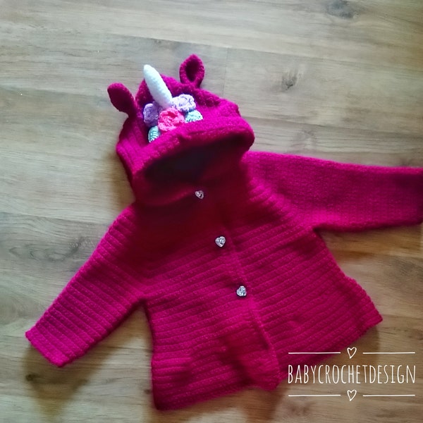 Child Size Unicorn Dreams Hooded Jacket Crochet Pattern Sizes 2-3, 3-4, 4-5, 5-6, 6-7 and 7-8 Years Digital Download PDF