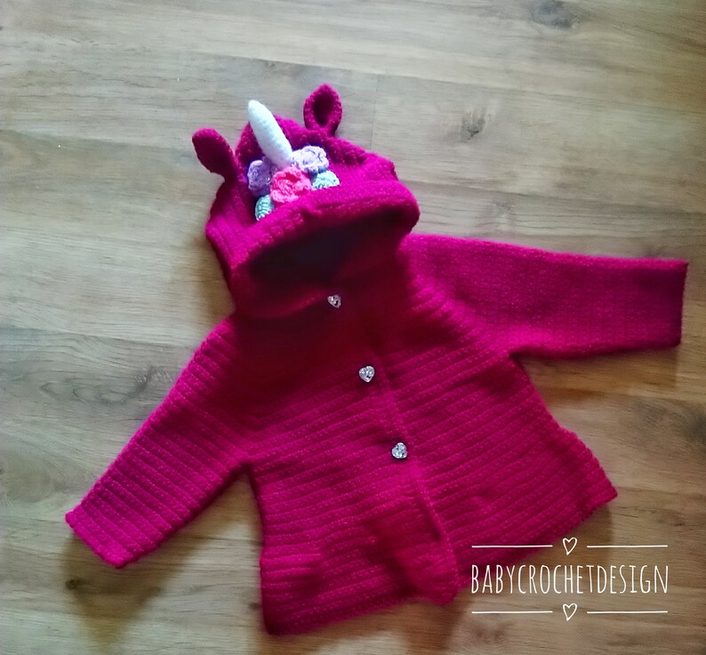 Child Size Unicorn Dreams Hooded Jacket Crochet Pattern Sizes 2-3, 3-4, 4-5, 5-6, 6-7 and 7-8 Years Digital Download PDF image 1