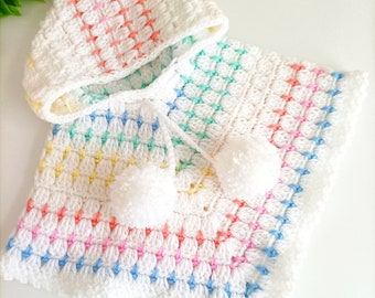 Rainbow Drops Poncho Crochet Pattern Sizes Newborn to Large Adult PDF Digital Download