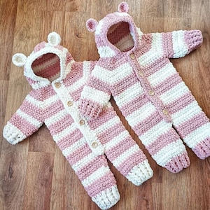 Snowbear Snowsuit Baby Romper One Piece Jumpsuit Crochet Pattern Sizes Preemie to 2 years PDF Digital Download