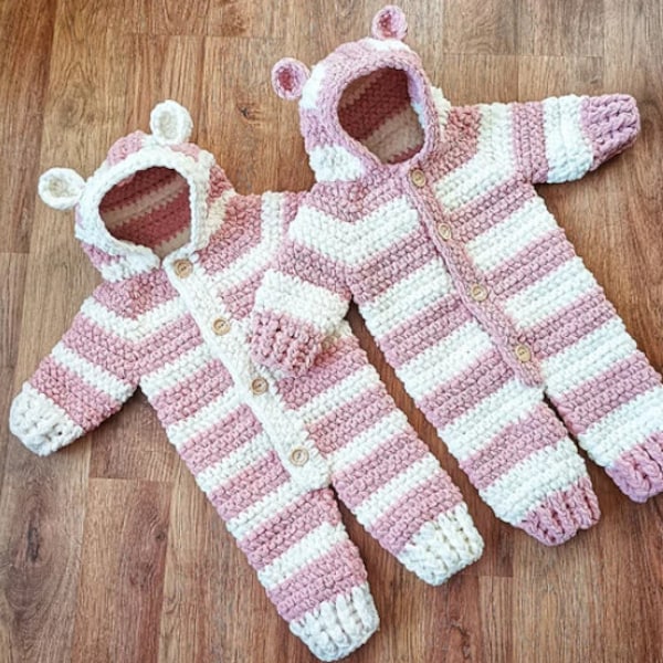 Macacão de bebê Snowbear Snowsuit, macacão de uma peça, padrão de crochê, tamanhos de prematuro a 2 anos, download digital em PDF