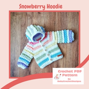 Snowberry Hoodie Crochet Pattern in sizes Preemie to 10 Years PDF Digital Download