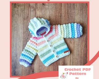 Snowberry Hoodie Crochet Pattern in sizes Preemie to 10 Years PDF Digital Download