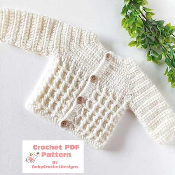 Waffle Baby Jacket Crochet Pattern in Size's, Preemie to 2 Years Digital Download PDF