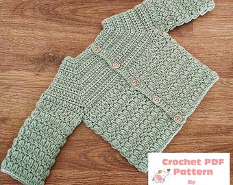 Cluster Stitch Baby Cardigan Pattern Sizes Preemie 1-2lb ,3-4lb, 5-6lb, Newborn, 0-3,3-6 and 6-12 Months  and 1-2 Years Digital Download PDF