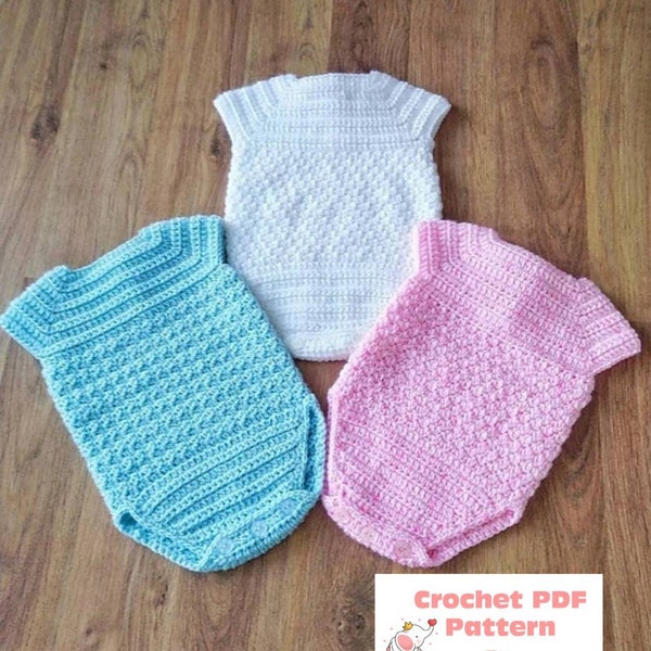 Milan Baby Romper Crochet Pattern in sizes Preemie, Newborn, 0-3, 3-6 and 6-12 Months Digital Download PDF