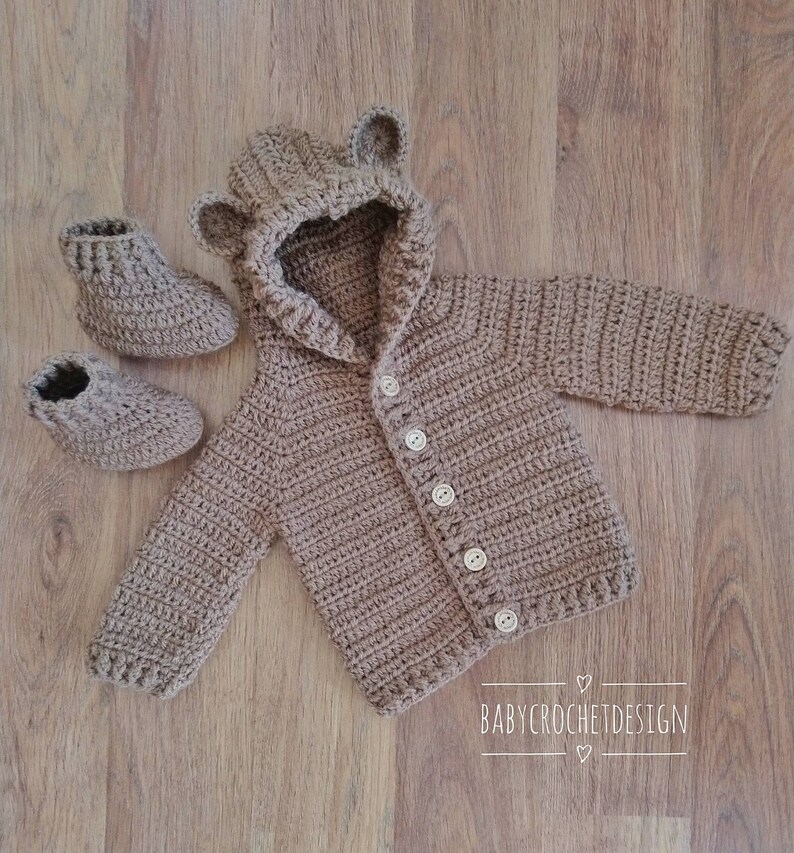 Baby Bear Hooded Jacket with Matching Boots Crochet Pattern Etsy