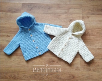 Baby Hoodie Pattern size's Preemie, Newborn, 0-3, 3-6, 6-12 Months and 1-2 Years baby sweater, baby cardigan Digital Download PDF