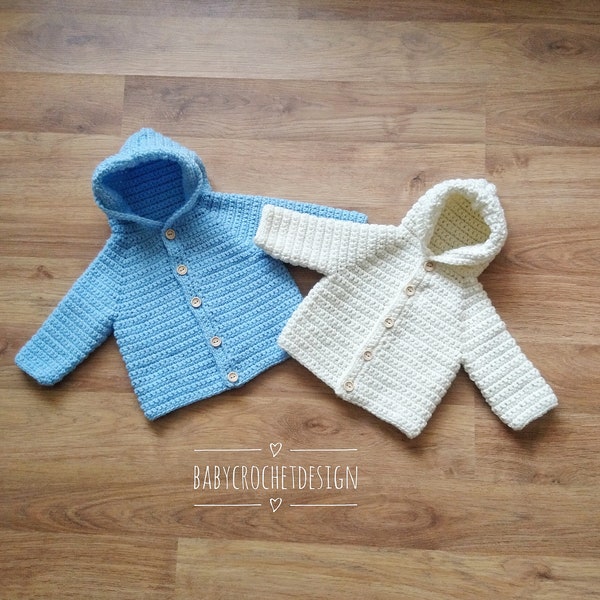 Baby Hoodie Pattern size's Preemie, Newborn, 0-3, 3-6, 6-12 Months and 1-2 Years baby sweater, baby cardigan Digital Download PDF