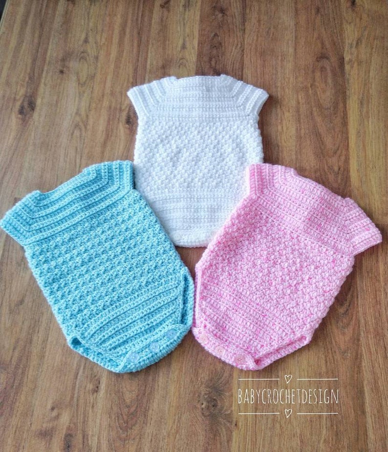 Milan Baby Romper Crochet Pattern in sizes Preemie, Newborn, 0-3, 3-6 and 6-12 Months Digital Download PDF image 2