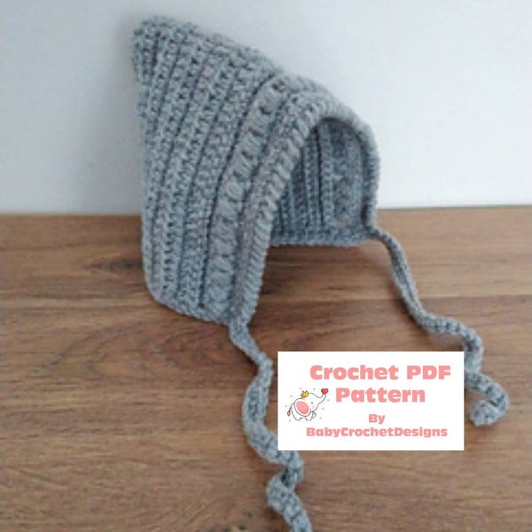 Pixie Style Bonnet Crochet Pattern sizes Newborn to Adult Digital Download PDF