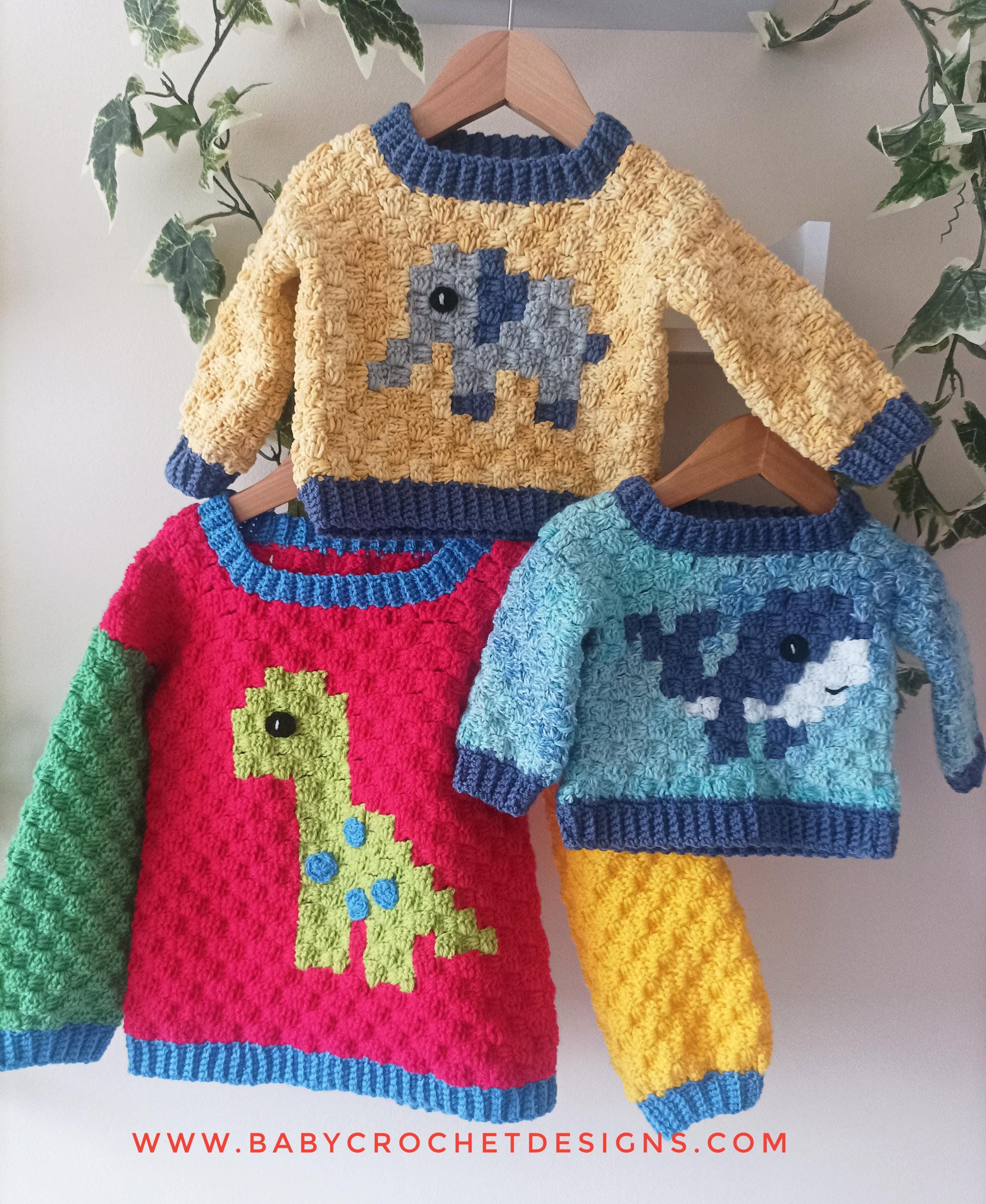34 Crochet Jumpers with Cowl Necks, Raglans, and Crop Tops 20 C2C Jumper Boys 3 in 1 Crochet Pattern Sizes 0-3 Months