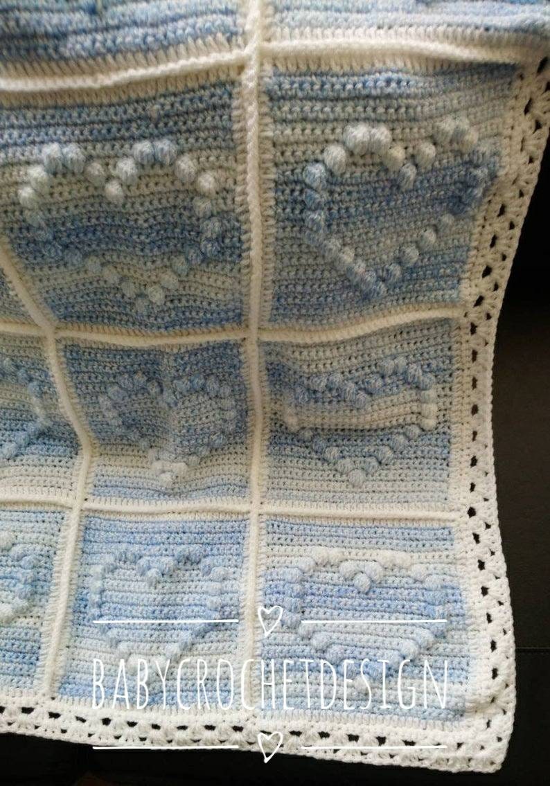 Crochet Bobble Heart Blanket Pattern Digital Download PDF Etsy