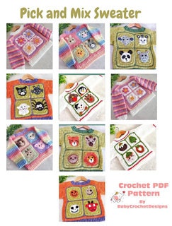 Child's Pick and Mix Sweater Crochet Pattern Christmas Halloween PDF Digital Download