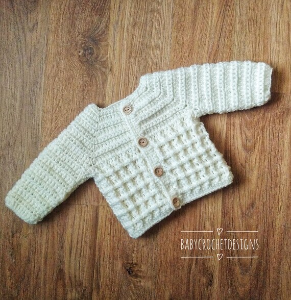 Crochet Pattern for Baby Waffle Set Including Cardigan Sweater