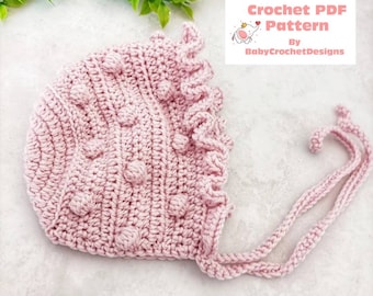 Skyler Bonnet Crochet Pattern Preemie to 3 years PDF Digital download