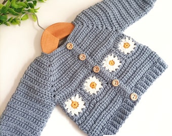 Daisy Chain Cardigan Crochet Pattern Sizes Newborn to 10 Years Digital Download PDF