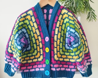 Stained Glass Rainbow Hexagon Cardigan Crochet Pattern Sizes 0-3 Months to 5XL PDF Digital Download