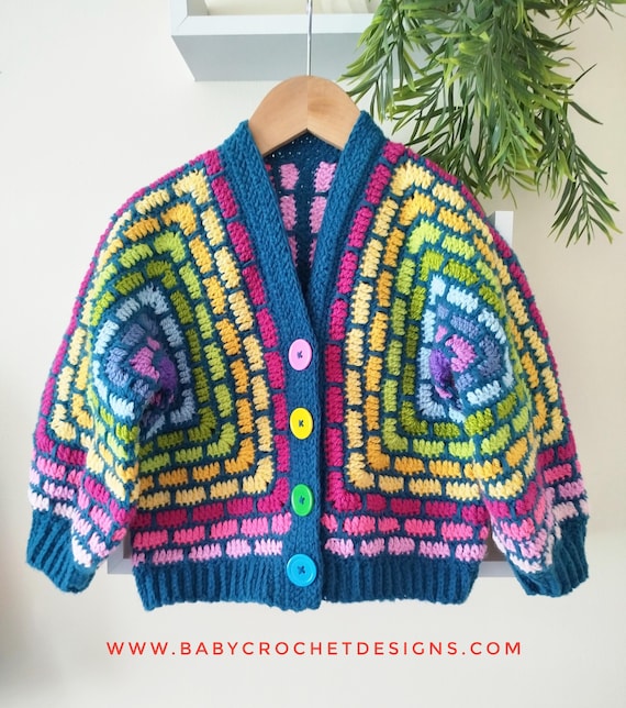 Stained Glass Rainbow Hexagon Cardigan Crochet Pattern Sizes 0-3