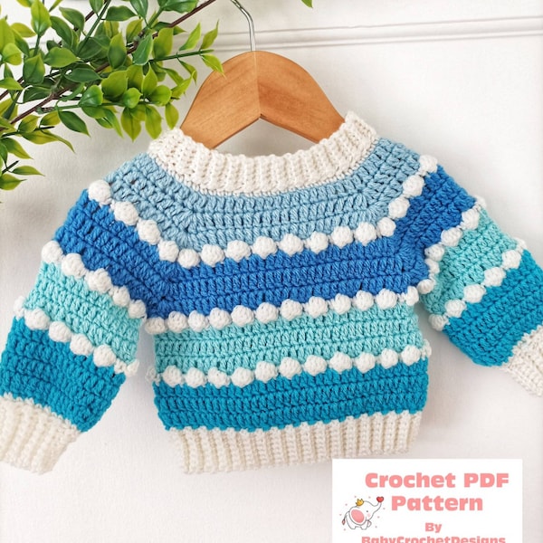 Bobbi Sweater Crochet Pattern Sizes 0-3 months to 10 years Pdf Digital Download