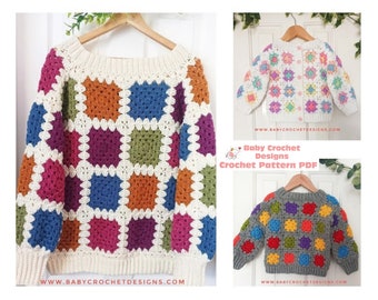 Lots of Squares Jumper Cardigan Crochet Pattern PDF Digital Download