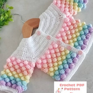 Bobbles Baby Jacket Crochet Pattern in sizes Newborn, 0-3, 3-6, 6-12 Months, 1-2 and 3-4 Years Digital Download PDF