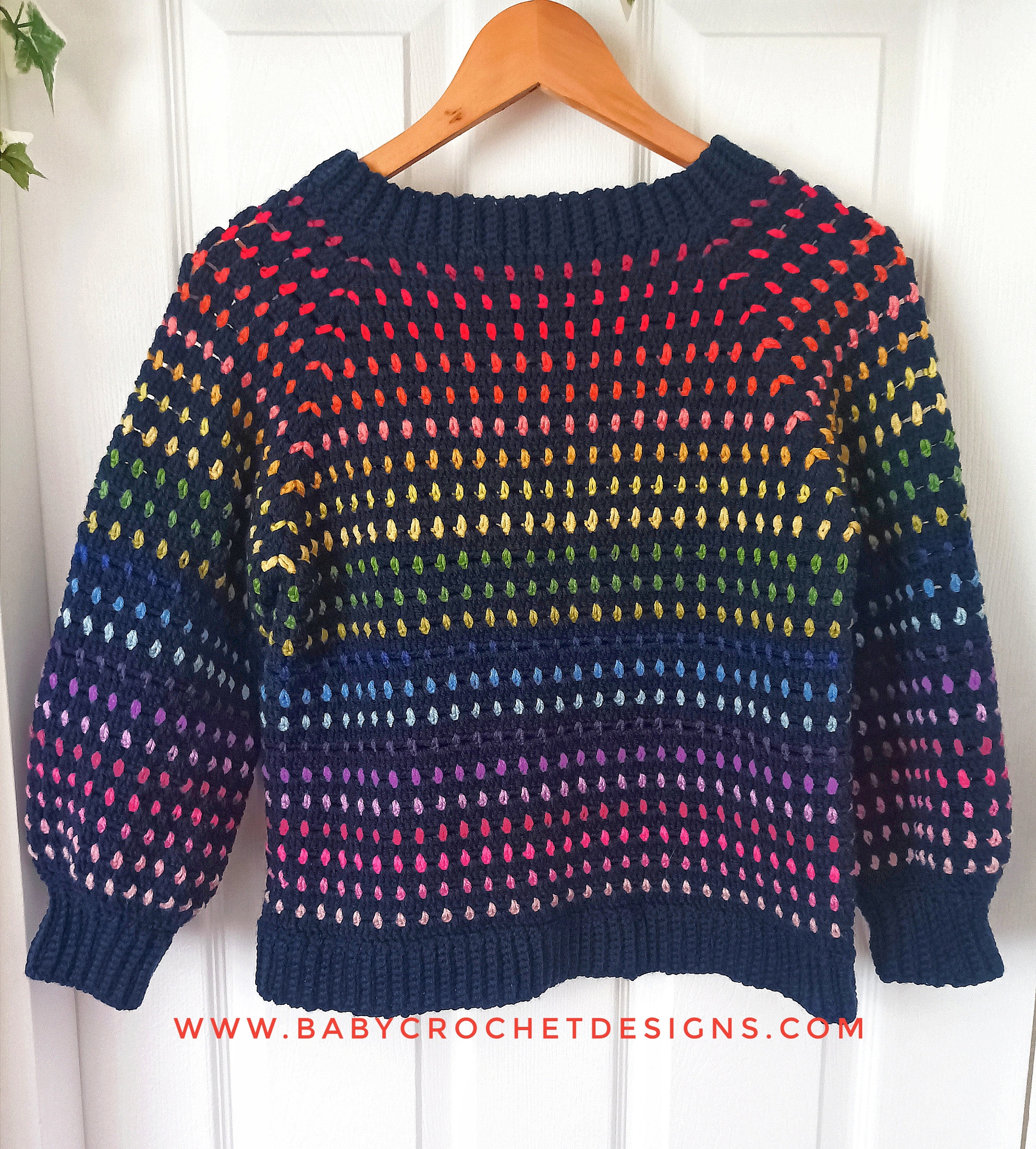 Adult Rainbow Drops Jumper Sizes XS to 2XL Crochet Pattern PDF Digital Download