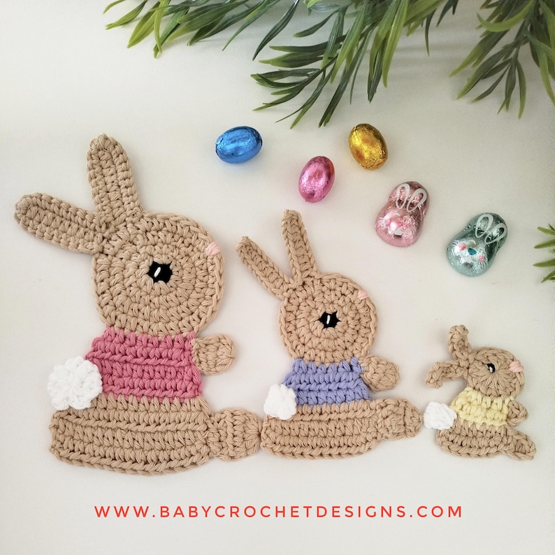 Bunny Applique Crochet Pattern in 3 sizes Digital Download PDF image 1