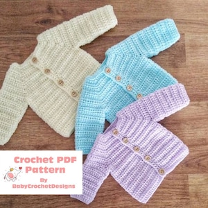 Cozy Baby Cardigan Crochet pattern Preemie 4-6 lb, newborn, 0-3, 3-6, 6-12 months, 1-2 and 3-4 years Digital Download PDF