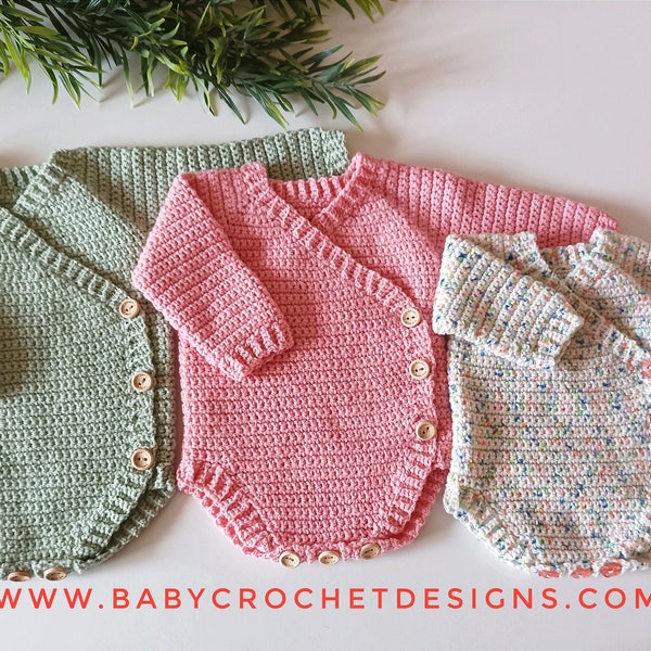 Patrón de crochet Little Wrap Romper Tallas Prematuro a 12 meses PDF Descarga digital