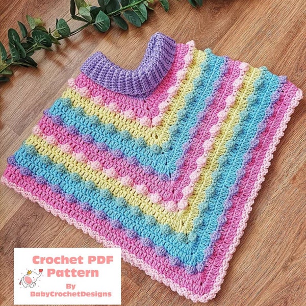 Modèle au crochet Bobbi Poncho tailles 0-6 mois à adulte téléchargement numérique PDF