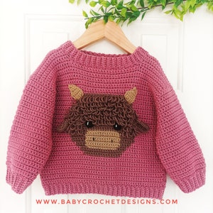 Highland Cow Pullover Häkelanleitung Grössen 0-3 Monate bis 10 Jahre PDF Digital Download