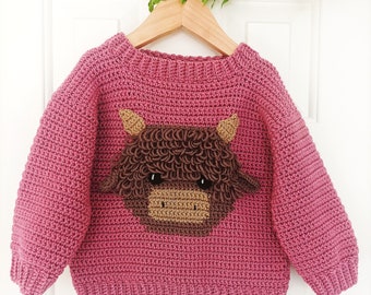 Highland Cow Jumper Crochet Pattern Sizes 0-3 months to 10 Years PDF Digital Download