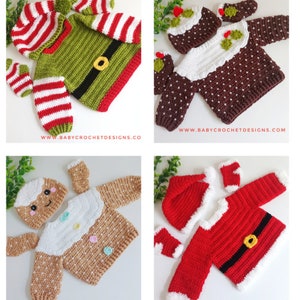 4 in 1 Christmas Outfit Crochet Pattern Gingerbread Christmas pudding Santa Elf sizes Newborn to 4 years Digital Download PDF