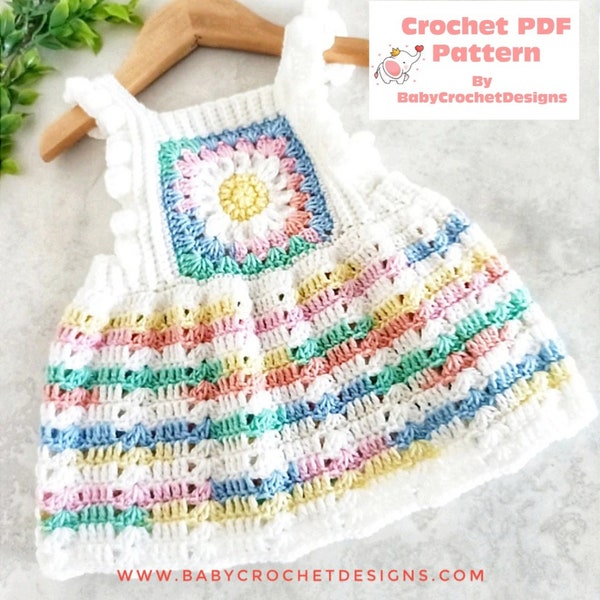 Modèle au crochet de robe d'été Daisy dans les tailles du nouveau-né à 8 ans PDF à téléchargement numérique