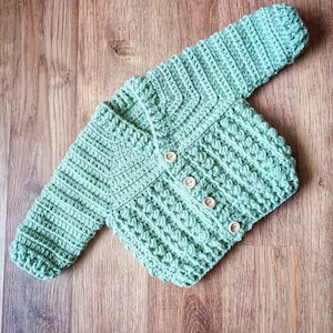 Patrón de crochet para cárdigan Bobblicious en tallas desde prematuro hasta 10 años Descarga digital en PDF