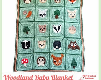 Couverture bébé Woodland au crochet, motif PDF à téléchargement numérique