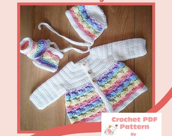 Crochet Pattern for Baby Seashell Cardigan, Bonnet and Boots Set in sizes preemie, newborn, 0-3, 3-6 and 6-12 months Digital Download PDF