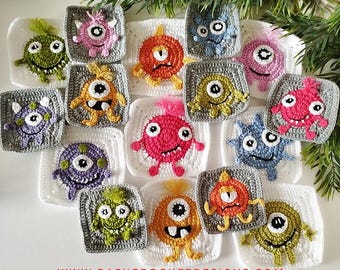 Little Monster Granny Squares Crochet Pattern Digital Download PDF