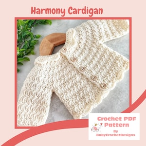 Harmony Cardigan Crochet Pattern Sizes Preemie to 6 Years PDF Download