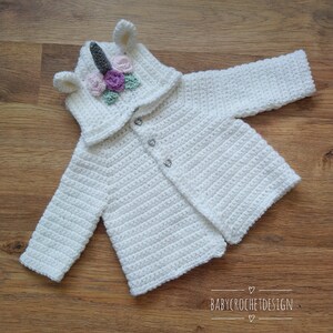 Child Size Unicorn Dreams Hooded Jacket Crochet Pattern Sizes 2-3, 3-4, 4-5, 5-6, 6-7 and 7-8 Years Digital Download PDF image 7