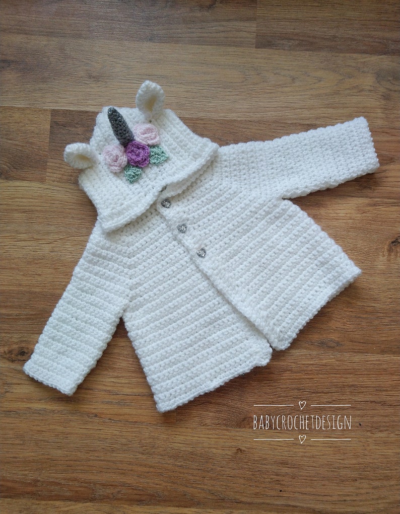 Child Size Unicorn Dreams Hooded Jacket Crochet Pattern Sizes 2-3, 3-4, 4-5, 5-6, 6-7 and 7-8 Years Digital Download PDF image 7