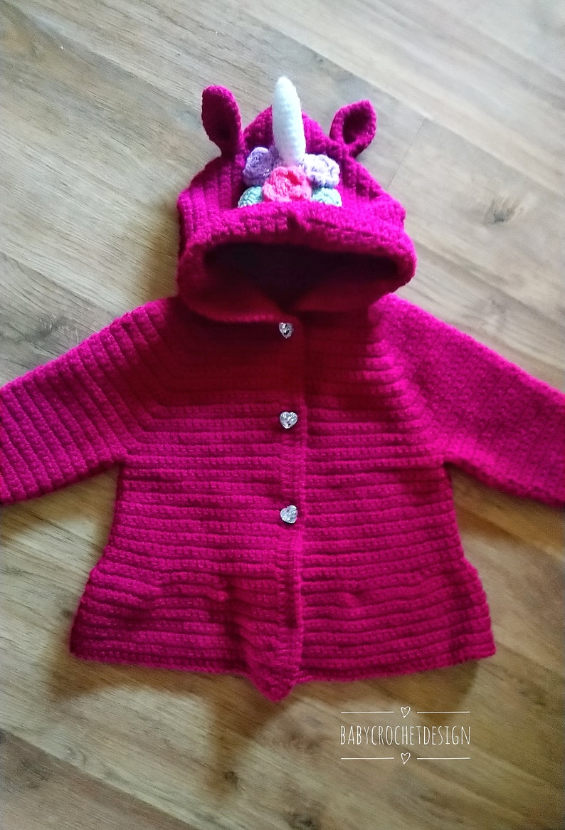 Child Size Unicorn Dreams Hooded Jacket Crochet Pattern Sizes 2-3, 3-4, 4-5, 5-6, 6-7 and 7-8 Years Digital Download PDF image 3