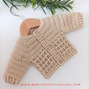 Patrón de crochet de chaqueta de gofre en tallas desde prematuro hasta 10 años Descarga digital en PDF